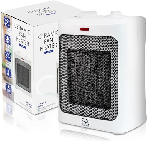 SA Products 2000W Mini Fan Heater, Ceramic Heater - 3 Heat Settings & Fan Mode with Overheat and Tip-Over Protection | Heaters For Home Low Energy Electric Fan Heater | Portable Fan Heaters (White)