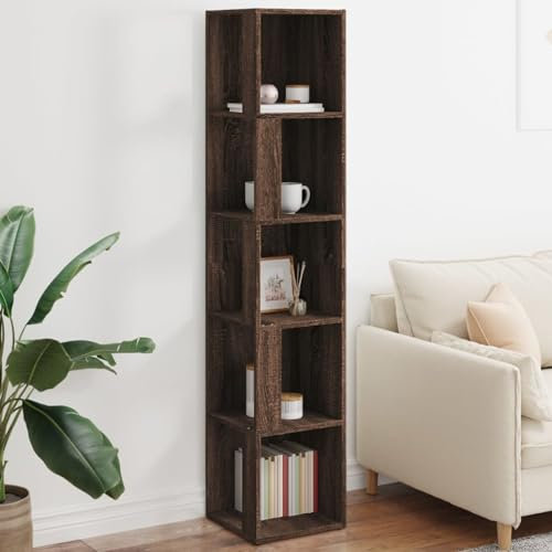 ShGaxin Hörnskåp brun plywood ek 33 x 33 x 164,5 cm, hjälpmöbler, sidoskåp för vardagsrum, entrébyrå, förvaringsskåp