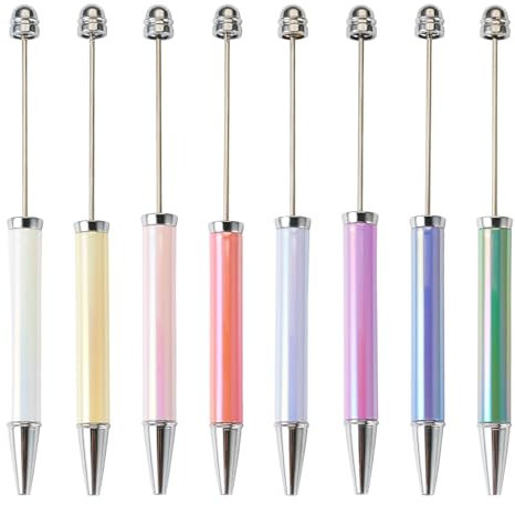 Beadthoven - 8 bolígrafos con cuentas chapados en rayos UV, bolígrafos decorativos para manualidades, suministros escolares de oficina, 8 colores
