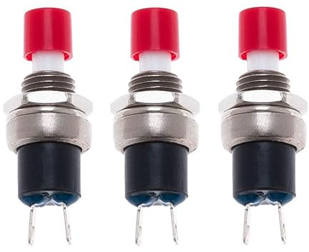 Pulsador Momentáneo 7,2mm Mini 125V 3A (Pack de 2) | SPST Abierto ON/OFF 2 Pines | Botón Redondo de ABS Rojo | Montaje en Panel, Terminales de Soldadura para Modelismo y Proyectos de Electrónica DIY