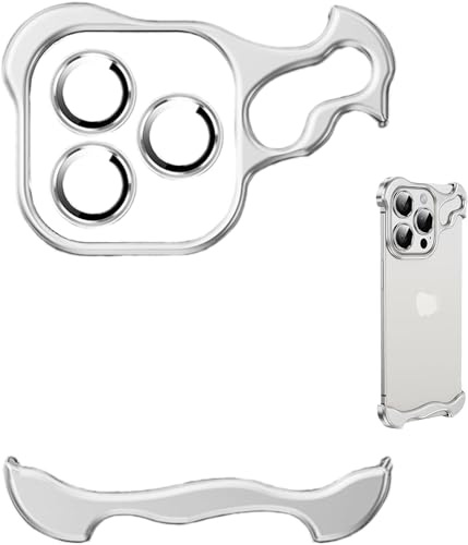 wliangxx Custodia per telefono anti-caduta in metallo a forma speciale, con pellicola per obiettivo, senza cornice, sottile, sottile al tatto (argento, per iPhone 16 Pro max)