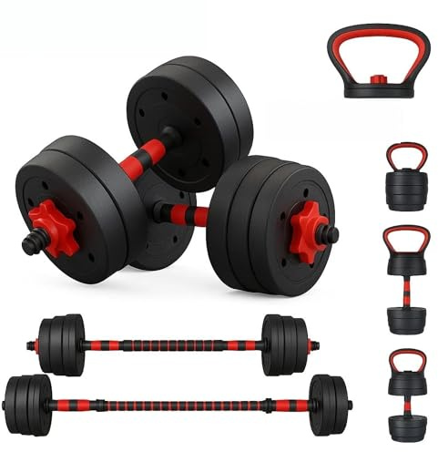 6-in-1 Adjustable Dumbbell, Barbell & Kettlebell Weights Set | 10kg to 50kg Weights | Customisable Strength Training for Home Gym & Fitness Workouts (10, Kilograms)