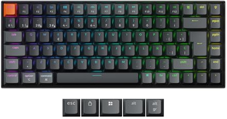 Keychron K2 QMK Teclado Mecánico Inalámbrico, Diseño de 75% con Interruptores Marron Hot-Swappable, Retroiluminación LED RGB y Recargable, Bluetooth 5.2 para Mac/Windows/Linux, ES Layout-Versión 3