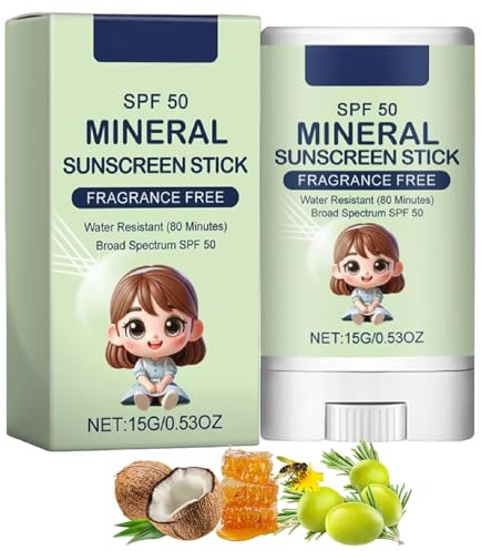 Mineral Face Sunscreen Stick, Broad Spectrum SPF 50, Fragrance-Free, 15 g | Non-Greasy Formula, Water-Resistant For Up To 80 Minutes, Twist-Up Base With Fitted Cap, For Walking, Commuting, Outdoor Use