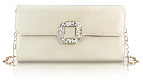 FuninCrea Damen-Clutches Umschlag Crossbody Bag mit 100cm Abnehmbarem Kettenschulterriemen, Elegant Abendtasche Damen Umhängetasche Damen für Hochzeit Bankett Party Abschlussball (Polyester-Beige)