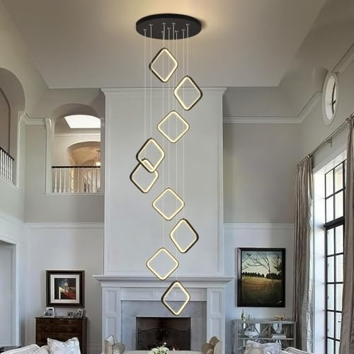 HYQJUNE Modern LED Hängelampe Dimmbar Rhombus Pendelleuchte Wohnzimmerlamp Aluminium Treppe Hängeleuchte Xuanguan Schlafzimmer Esszimmer Mit Fernbedienung Küchenlampe Höhenverstellbar Lampen(9 heads)