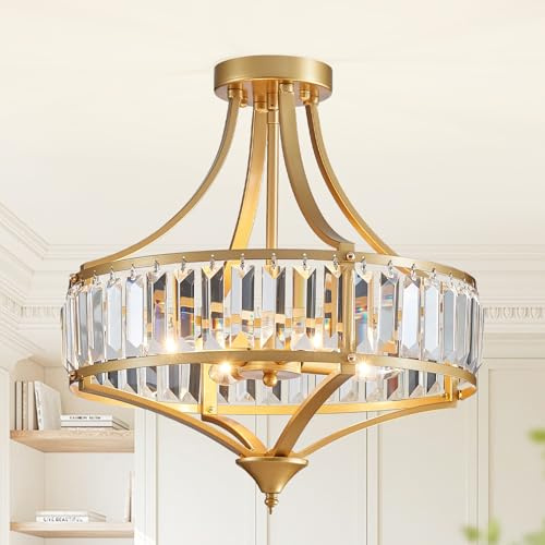 Majhoiw 40cm Rustikaler 4-Flammiger Kristall-Kronleuchter Gold