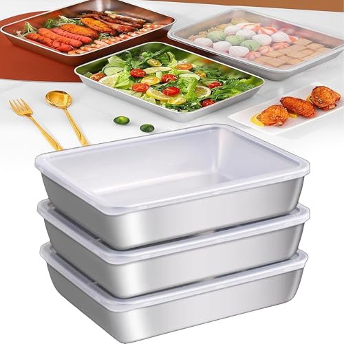 HUSHAX Breading Bowls Set, Stainless Steel Baking Tray,Oven Trays Non Stick, Easy to Clean Rectangular Tray, Baking and Vegetable Preparation Large Capacity Plate, Dishwasher Washable