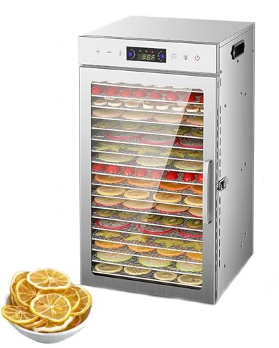 KHYTEBV Essiccatore per Alimenti in Acciaio Inossidabile, essiccatore per Alimenti con Pannello Touch, Timer e termostato, Ideale per essiccare Frutta, Carne e Verdura.