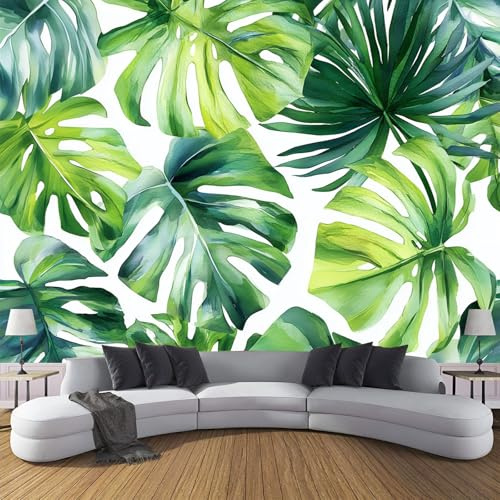Blanco Verde Fotomurales Decorativos Pared Papel Pintado Acuarela 200×140cm Murales Pared HD Moderno Hojas Tropicales 3D Impresión Del Arte Oficina Tv De Fondo Fotomurales