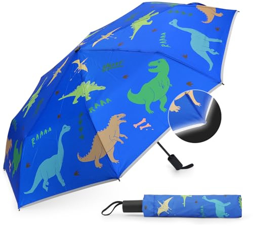 MorLuks Regenschirm Kinder reflektierend, Taschenschirm mit Reflektorband, Regenschirm kinder für schulranzen, für Mädchen & Jungen