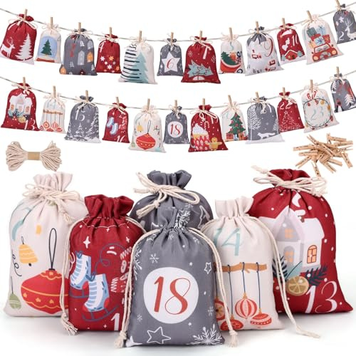 Adventskalender zum Befüllen 24 Stoffsäckchen in 2 Größen