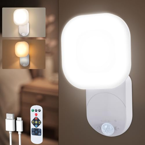 Cadrim Rechargeable Motion Sensor Wall Light, 3 Color Motion Sensor LED Wall Light, Magnetic Sensor Light Indoor, Wireless Night Lights for Living Room, Bathroom, Hallways, Stair, Galleries