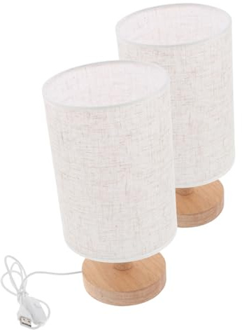 Yardenfun 2 Stück Retro Nachttischlampe aus Naturholz mit Handgeprägtem Blumenmuster USB LED Tischlampe mit Warmem Licht für Schlafzimmer Schreibtisch und Kommode Skandinavisches DIY Design