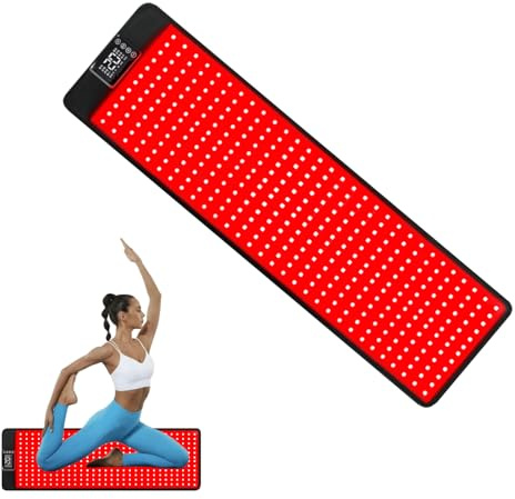 Rotlichttherapie-Yogamatte mit Heizung und Massage,660 nm und 850 nm Infrarotlichtpad zur Entspannung von Taille,Rücken und Beinen,mit 3 Helligkeitsstufen,8 Vibrationsmodi (120cm * 40cm)