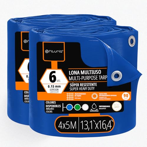 OFITURIA Lona Multiuso Impermeable 4 x 5 m Azul, Pack 2 uds, Ideal para Cubrir y Proteger Muebles, Suelos y Equipos en Exterior, jardín, Camping y Obras (4x5m, 2 uds)