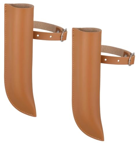 CALFOVERA 2PCS 6.69 x 1.97 Inch PU Leather Flag Carrier Pouch with Stirrup for Horse Brown Flag Belt Holder Case Adjustable Stirrup Boot with Buckle for Rider Training Horse Saddles Pole