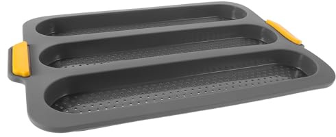 IWOWHERO Molde de Silicona para Hornear Baguettes 3 Ranuras, Molde Antiadherente Flexible para Pan Casero, Resistente al Calor hasta 230°c, Color Gris Oscuro, Bandeja para Pan Francés
