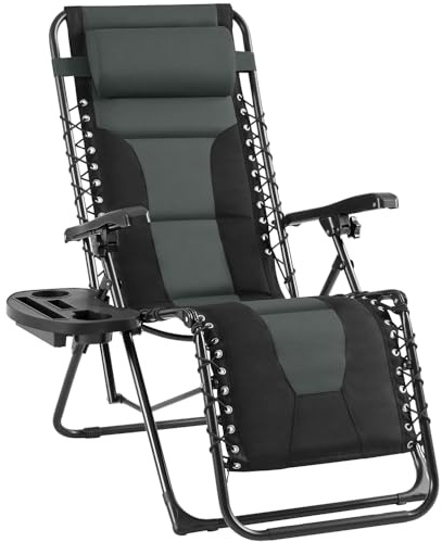 Yaheetech Tumbonas Jardin Exterior Silla Reclinables de Cero Acolchada Tumbona Plegable Tumbona Playa para Piscina con Portavasos Negro/Gris Carga Máxima: 114 kg