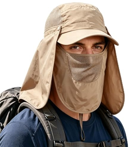 SilverChry Cappello da Sole Uomo con Protezione per Il Collo, 3 in 1 Cappello Anti UV Uomo, Cappello Estivo,Protezione UV Upf50+, Perfetto per Escursionismo,Pesca,Campeggio e Giardinaggio (Kaki)