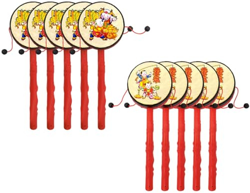 Faroby Tambour à Main 10 pièces, Tambour Rotatif Traditionnel Chinois, hochet de Singe, Instrument de Percussion pour Enfants