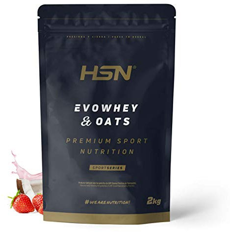 Evowhey & Oats de HSN | Sabor Fresa Coco 2 Kg = 40 Tomas | Proteína Whey con Harina de Avena | Ideal para Desayunos o Meriendas | Bajo en Azúcar | No-GMO, Vegetariano, Sin Soja