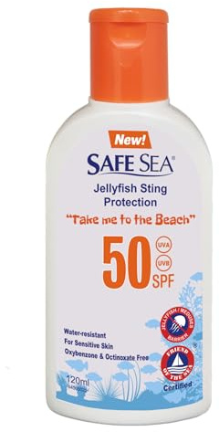 Safe Sea SPF50 Sting Blocking Sunscreen | 120ml Bottle | For Sensitive Skin | Anti Jellyfish Sting Protective Lotion (Pack of 1)