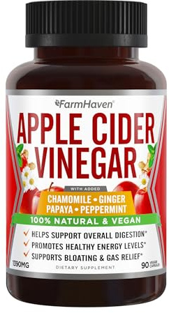 Apple Cider Vinegar Capsules with Ginger, Papaya & Chamomile | 1390mg | Improves Digestion, Energy, Immunity | Soothes Gas & Bloating Issues | Like with Mother | Non-GMO & 100% Natural | 90 Capsules