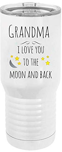 Grandma Mug isotherme à double paroi en acier inoxydable avec couvercle transparent et inscription « I Love You to the Moon and Back » Blanc