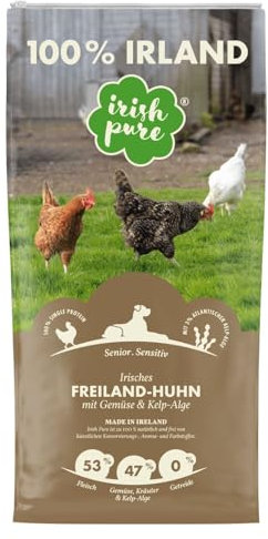 Irish Pure Senior Trockenfutter | 1.5kg | Freiland-Huhn mit Kelp-Alge & Gemüse | Hoher Fleischanteil | Getreidefrei | Sensitiv | Hundetrockenfutter | Hundefutter für alle Rassen