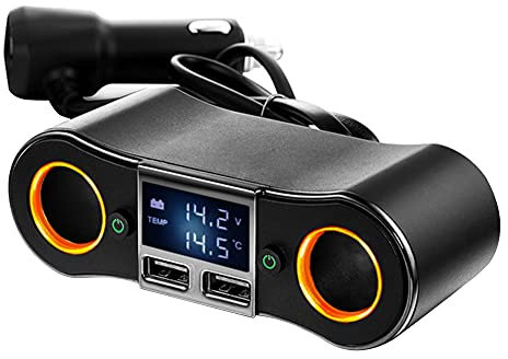 KFZ Zigarettenanzünder Verteiler, Asudaro 12V/24V 80W DC Auto Ladegerät Adapter mit LED Voltmeter Schalter Dual USB Ladegerät Auto Steckdose für Handy Tablet GPS Dash Kamera,Orange 3.0