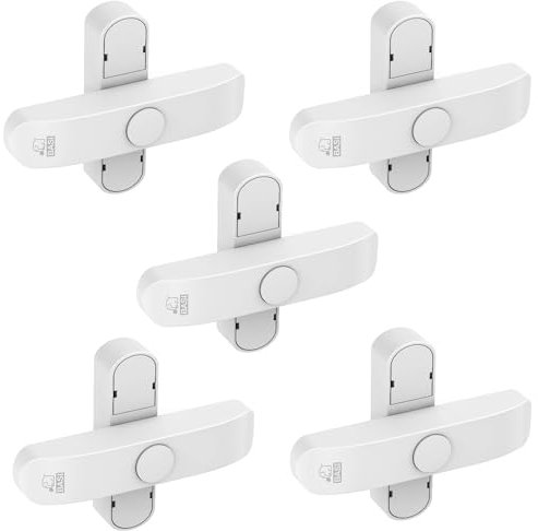 BASI | Fenstersicherung 5er Set | Weiß Braun | Zusatzsicherung für doppelflügelige Fenster Fenstertüren | verriegelbar mit Druckknopf | Schwenkriegel | Einbruchschutz | Farbe Weiß | 5 Stück