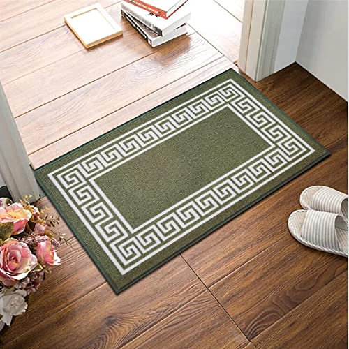 B&B Door Mat Non-Slip Washable Dirt Trapper Floor mat having Indoor Outdoor Utility, Kitchen and large yoga Anti Slip Mats | 50 x 80 cm - Greeky Rug - Green & Cream