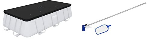 Bestway Flowclear Swimming Pool Cover for 13.3 ft- 13.6ft Power Steel Rectangular Pools, Black and | Flowclear Maintenance Kit | Above Ground Swimming Pool, Pool & Hot Tub Vacuum Cleaner | 80” / 2.03m