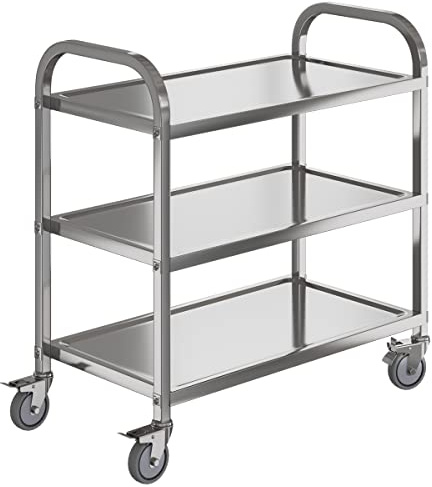 Amarite Heavy Duty Stainless Steel Utility cart，Industrial Serving cart with Wheels, 3 Shelf 360°Rotation Storage Trolley with Locking Wheels 500 lbs Capacity，1MM Thick 33.5 * 17.4 * 35.4' L*W*H.
