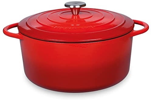 Küchenprofi Bratentopf Provence mit Deckel aus Gusseisen in der Farbe Rot Fassungsvermögen 5,3L, Maße: 26cm x 12cm, 04 0100 04 26