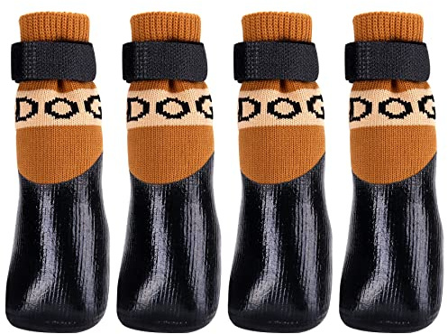 Avaner Pfotenschutz Hundeschuhe 4pcs Outdoor Sportschuhe Hundesocken wasserdichte Hundestiefel mit Anti-Rutsch Sohle Regenschutz Hundeschuhe Braun für KLEINE MITTELGROSSE Hunde Katzen (Größe M)