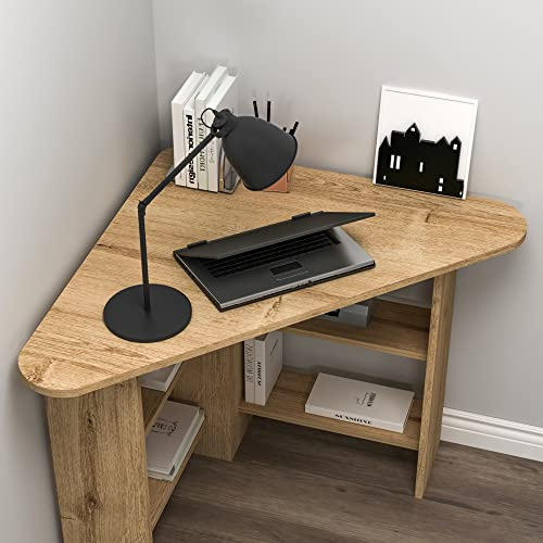 Gredos Computer Desk, Corner Desk, Writing Desk with Storage Shelves, H 73.8 cm | W 105 cm | D 80 cm (Sapphire Oak)