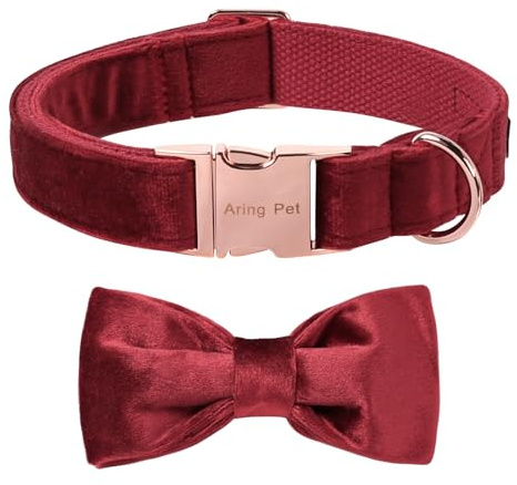 ARING PET Samt-Hundehalsband, niedliche rote Fliege, weiches, bequemes, verstellbares Samt-Hundehalsband mit Schleife für kleine, mittelgroße Hunde