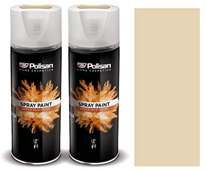Polisan Spray Paint | Light Ivory | Perfect for Radiator, Plastic, Fabric, Metal, Wood, Bike, Marking | 2 x 400ml | RAL 1015 | Double Pack