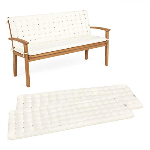 HAVE A SEAT Living - Gartenbank Auflage mit Rückenteil 160 cm - Bequemes Gartenbankauflagen Set - Waschbar bis 95°C, Orthopädisch, Wetterfest - Made in Germany (2X 160x48 cm, Weiß)