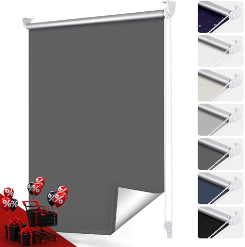 smartdemo Verdunklungsrollo ohne Bohren & mit Bohren, Klemmrollo Fensterrollo Dunkelgrau 110x120cm (BxH), Thermorollo Sichtschutz und Sonnenchutz, Klemmrollo rollos für Fenster & Tür