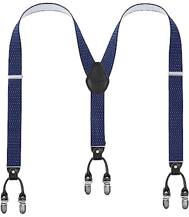 Lafayon Herrhängslen plus Y-back hängslen för män 35 mm färg med 6 starka klämmor slitstarka hängslen presentpaket, Prickig blå, en storlek