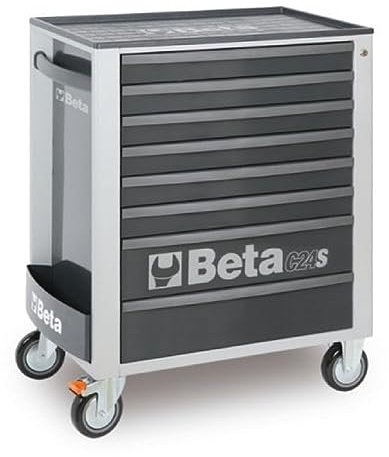 Beta - BW C24S 8/G-PLUS Cassettiera per Attrezzi mobile con 8 Cassetti, Piano di lavoro termoplastico - Grigio