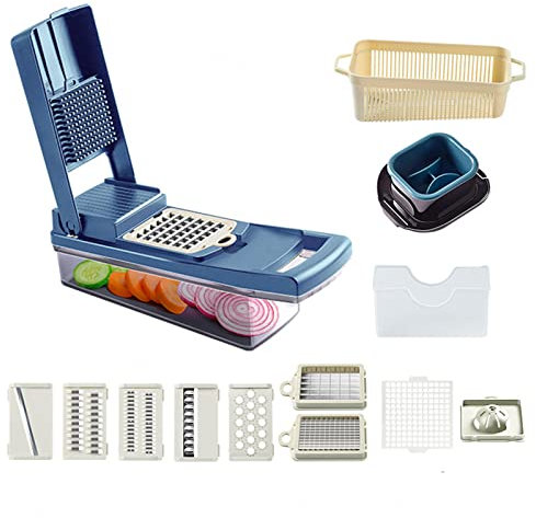 LoKori 14 in 1Vegetable Chopper, Multifunctional purpose vegetable slicer Dicer Cutter, Vegetable Quick Chopper Manual Food Processor, for Onion Potato Tomato Carrot,B