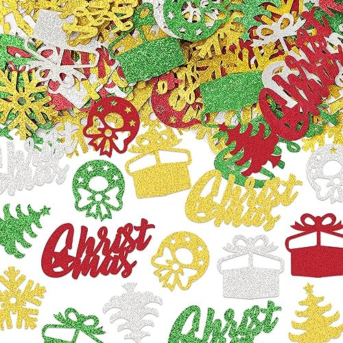 Hying 200 PCS Christmas Confetti Decorations for Table, Xmas Trees Wreath Sequins Glitter Red Green Sliver Table Confetti Snowflake Gift Paper Confetti for Christmas Party Decorations New Year Favors