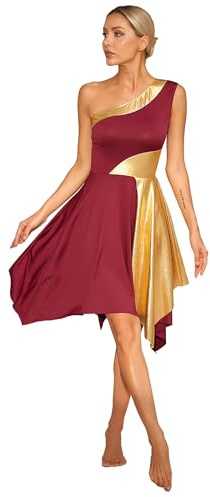 Freebily Abtio da Opera Ballet Dancing Latin Contemporary Women One-Shoulder Balett Dans Modern Ballerina Vals Tango Dans Kostymer Samba Rumba Salsa Dancewear, Bourgogne, XXL