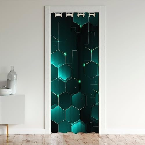 Blau und Schwarz Türvorhang 86x203cm Kinder Waben Raumteiler Vorhänge Gardinen Modern Geometrie Sechseck 30%-50% Zimmer Dunkeln Türvorhang Blickdicht Geometrischal Vorhang für Innentür Raumteiler