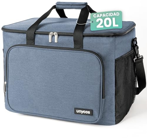 unycos - Bolsa Térmica Porta Alimentos【20L】 Nevera Portátil, Lunch Box Impermeable, Hermética e Isotérmica, Porta Fiambrera para Almuerzo, Oficina, Viaje, Pícnic o Colegio (Azul Claro)