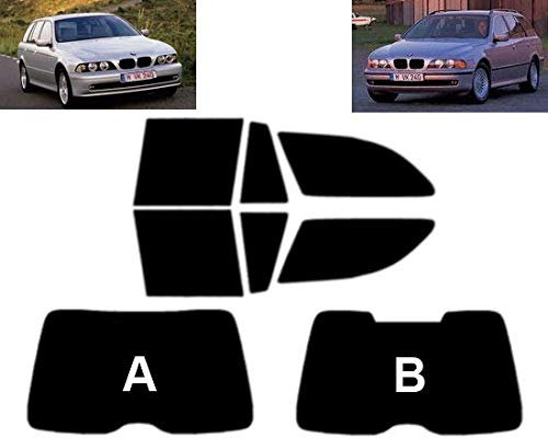 Passgenaue Tönungsfolie für Serie 5 E39 5-Türen Kombi 1997-2004 Heck/Seitenscheiben (05% Tiefschwarz, B)